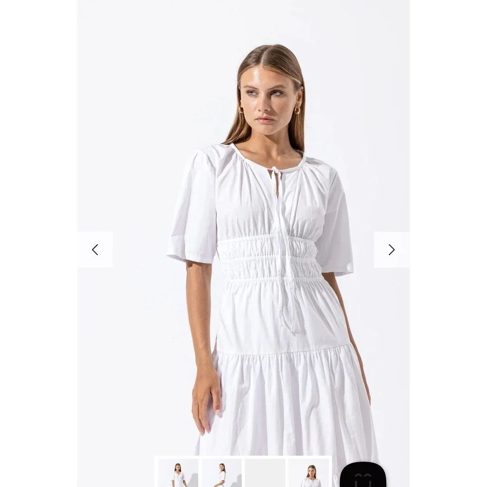 Lusana white cotton Tori maxi dress Large‎ tiered poplin resort vacation - Picture 2 of 9